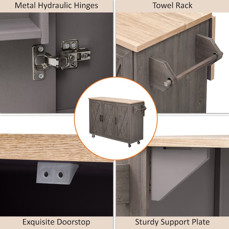 Kyle Geometric Twill Textured Design Kitchen Island with Drop Leaf(51-in x30-in x36-in)