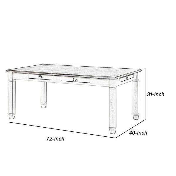 6 Drawer Wooden Dining Table with Tapered Legs, Antique White and Brown