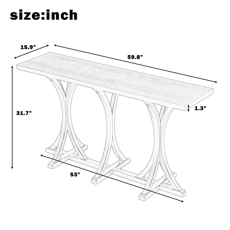 Wooden Console Table with Rectangular Oak Veneer Top, Farmhouse Entryway Table with Rubber Wood Slender Curved Legs