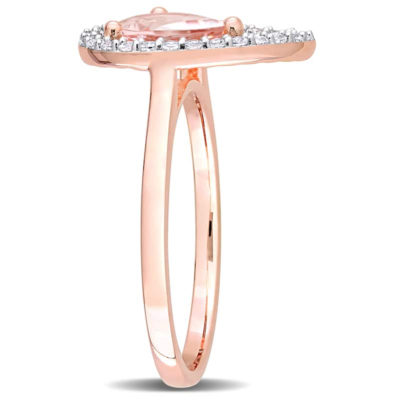 Miadora Morganite and White Topaz Halo Teardrop Ring in Rose Plated Sterling Silver
