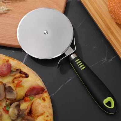 Pizza Cutter Wheel Slicer w Non-slip Handle, Stainless Steel Sharp Blade 4" - Black, Silver