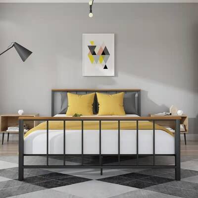 Metal Platform Bed frame with Headboard and Footboard (Queen)