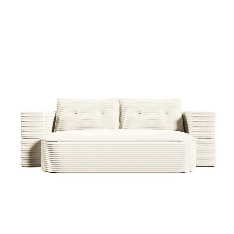 GDFStudio - Modern 78.7" 2-in-1 Plush Corduroy Tufted Upholstered Convertible Foldable Sleeper Sofa Bed with Blanket & 2 Pillows