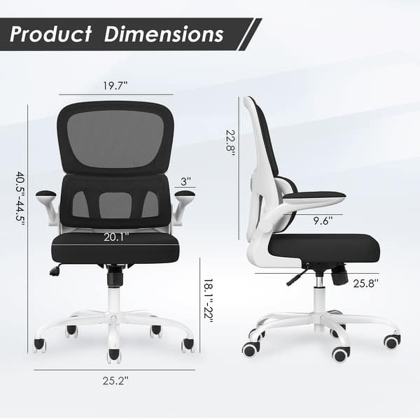dimension image slide 2 of 3, Office Chair, Mesh Ergonomic Office Chair with Lumbar Support, Comfy Computer Desk Chair with Flip Armrest Rolling Wheels