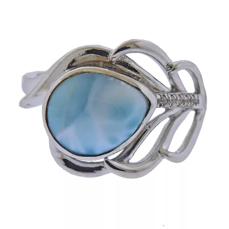 Marahlago Sterling Silver Larimar White Sapphire Feather Ring