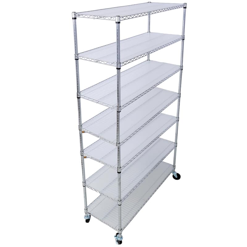 7 Tier 2450lbs Capacity Adjustable Metal Storage Rack with Wheels
