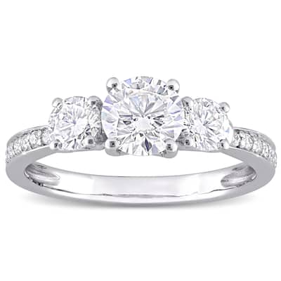 Miadora 1 3/8ct DEW Moissanite 3-Stone Engagement Ring in 10k White Gold