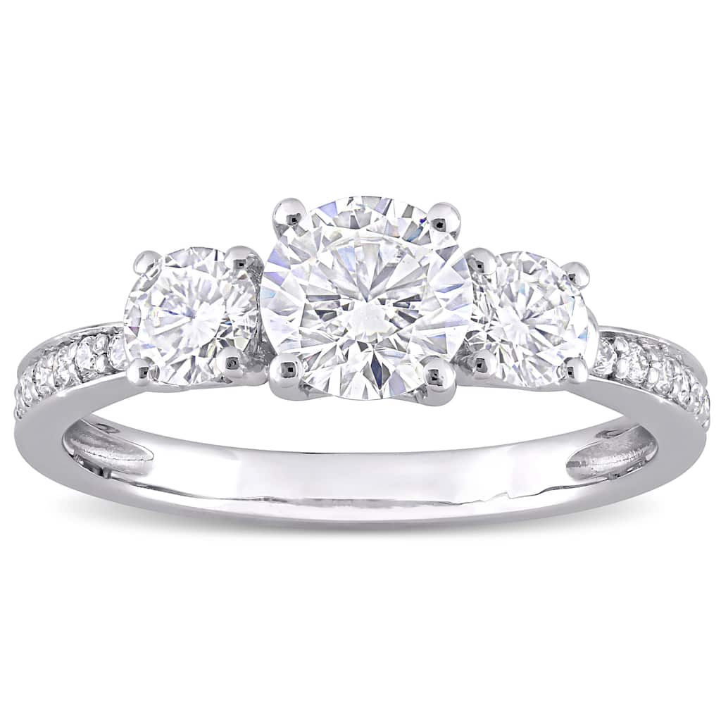 Miadora 1 3/8ct DEW Moissanite 3-Stone Engagement Ring in 10k White Gold