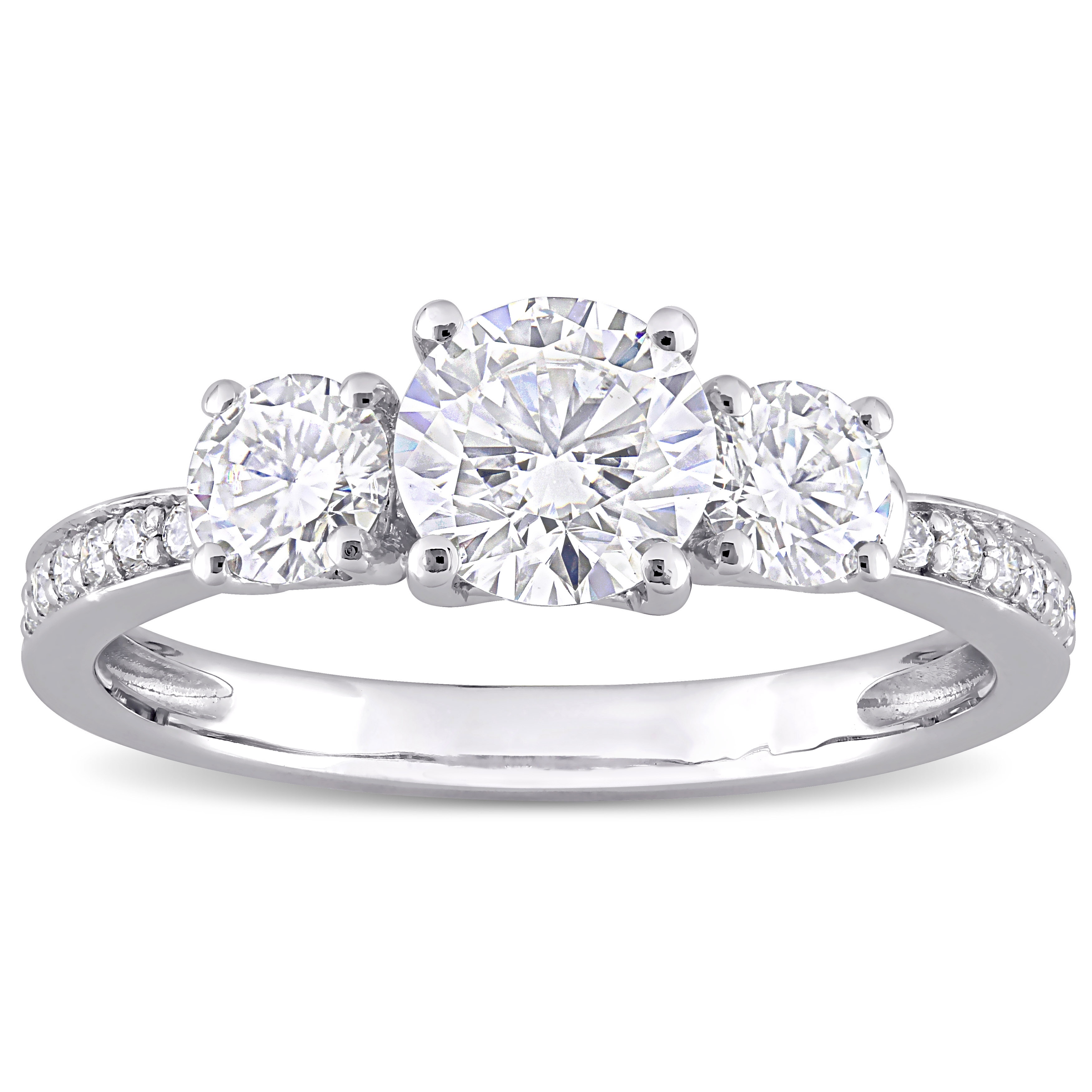 Miadora 1 3/8ct DEW Moissanite 3-Stone Engagement Ring in 10k White Gold