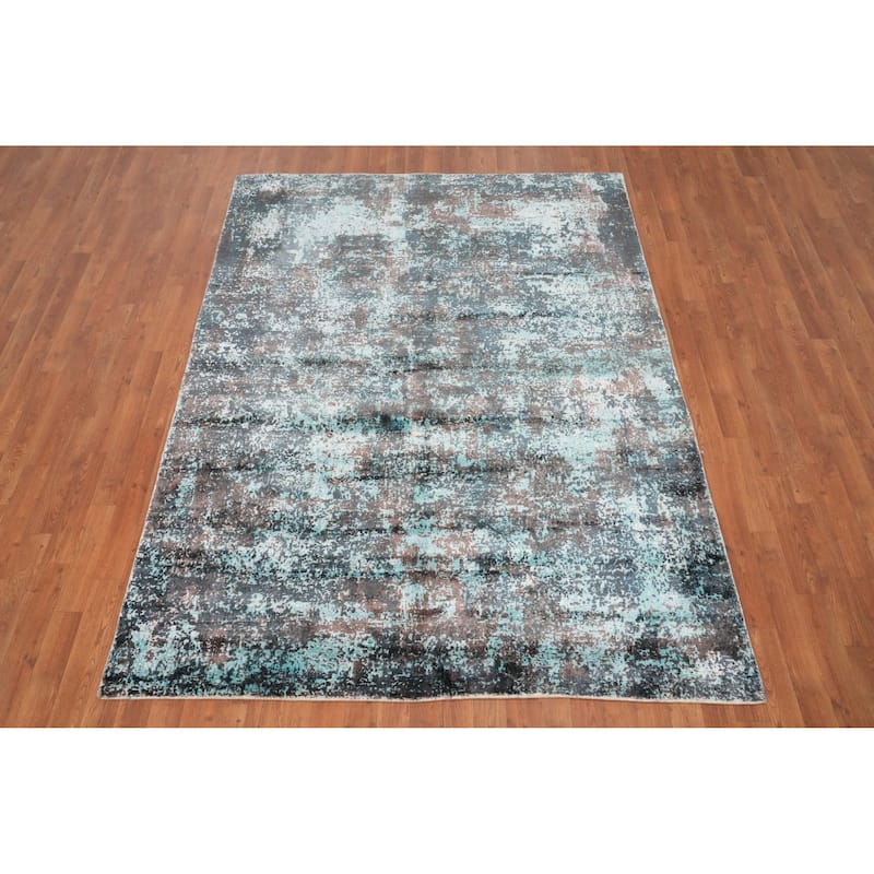 Hand Knotted Oriental Viscose Silk Carpet Modern Abstract Multi-Colored Abstract Area Rug - 7' 7'' X 5' 7''