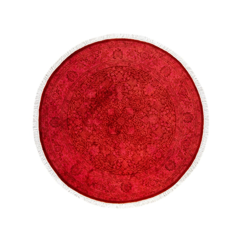 Overton Hand Knotted Wool Vintage Inspired Modern Contemporary Overdyed Orange Round Area Rug - 4' 1" x 4' 1"