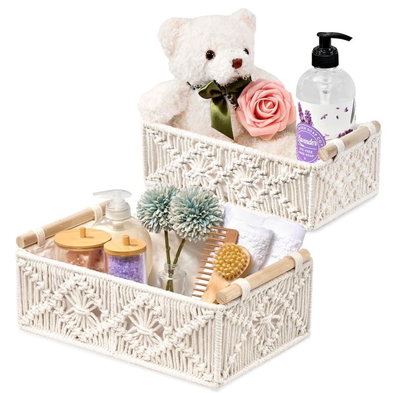 Sorbus Storage Wicker Baskets -Set of 2 - 12 x 8 x 4 in - White