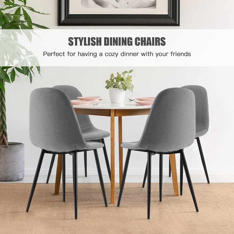 Gymax Dining Chairs Set of 4 Upholstered Fabric Chairs W/Metal Legs