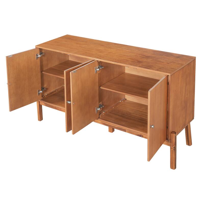 Vintage Sideboard Buffet Cabinet, 34.2" H 4-Door Storage Cabinet with Metal Handles, Brown Finish for Dining Room or Living Room