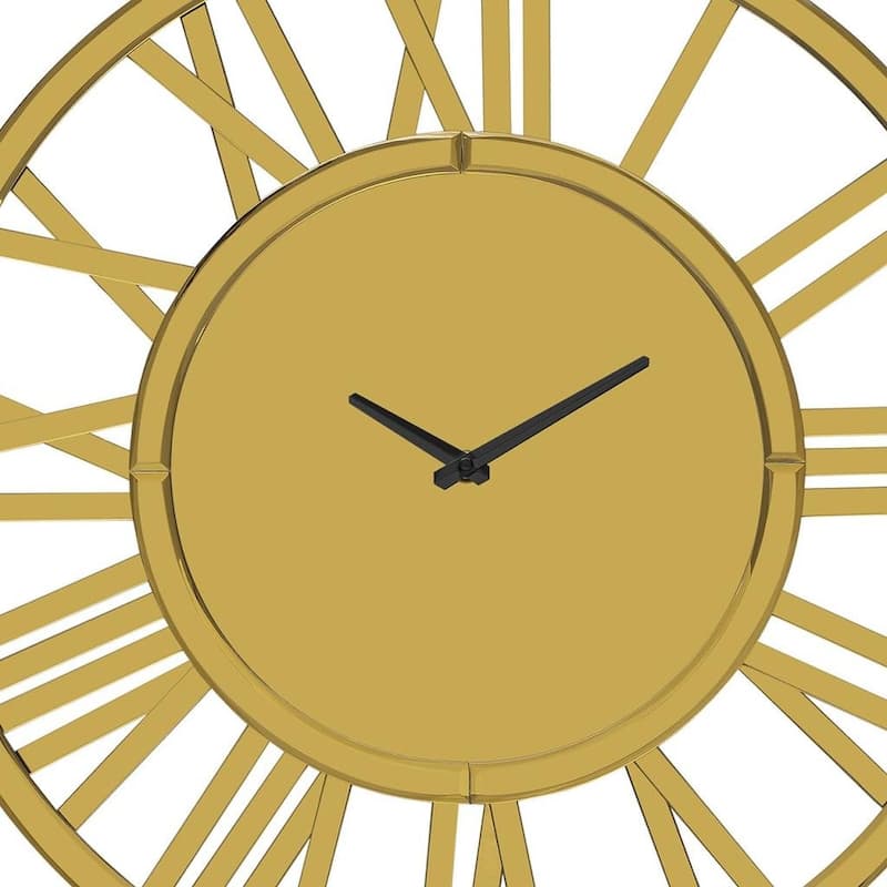 HomeRoots 43" Gold Mirrored Acrylic Silent Analog Circle Wall Clock - 43 in. x 43 in. x 5 in.