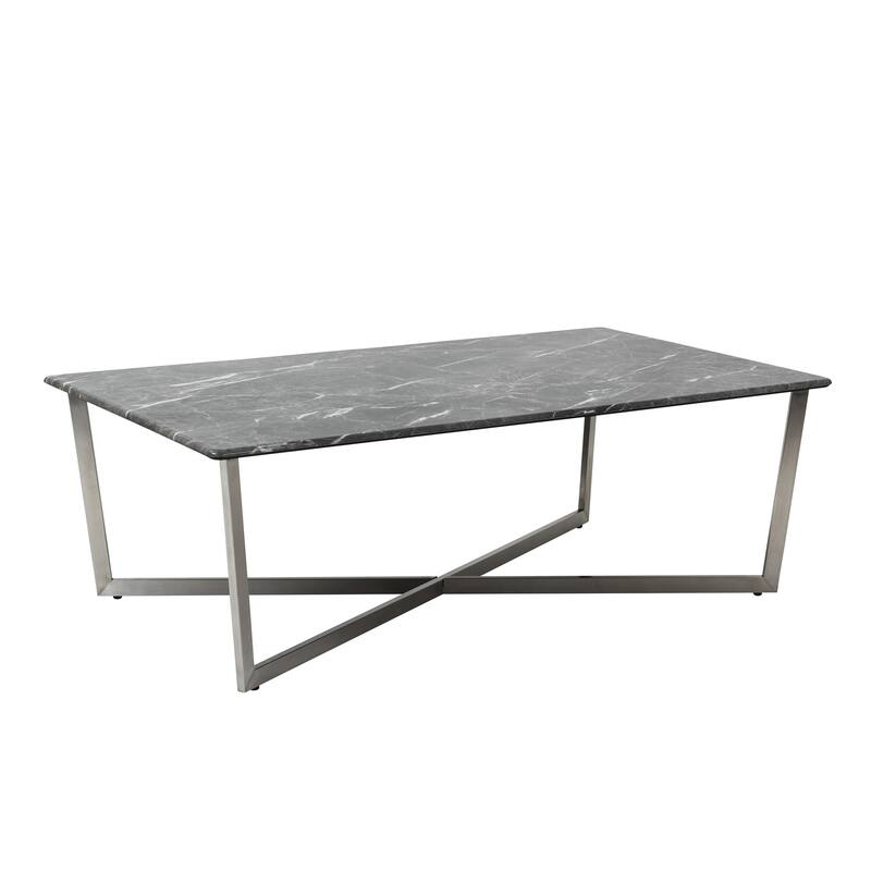 HomeRoots 47" Black And Silver Faux Marble Rectangular Coffee Table