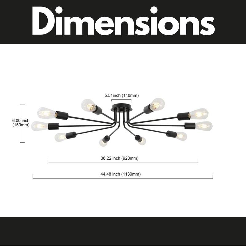 Modern 10-Light Semi Flush Mount Ceiling Chandelier, Dimmable Ceiling Lamp for Bedroom, Entryway, or Cafe