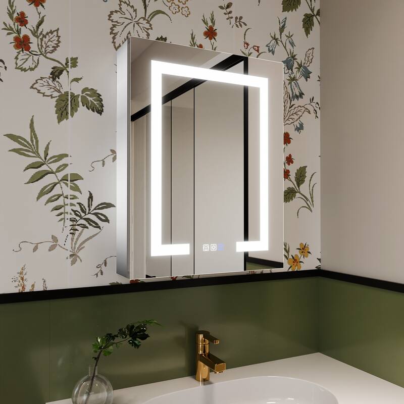 ExBrite 20" x 26" LED Lighted Bathroom Medicine Cabinet with Mirror,Recessed or Surface Mount,Defog