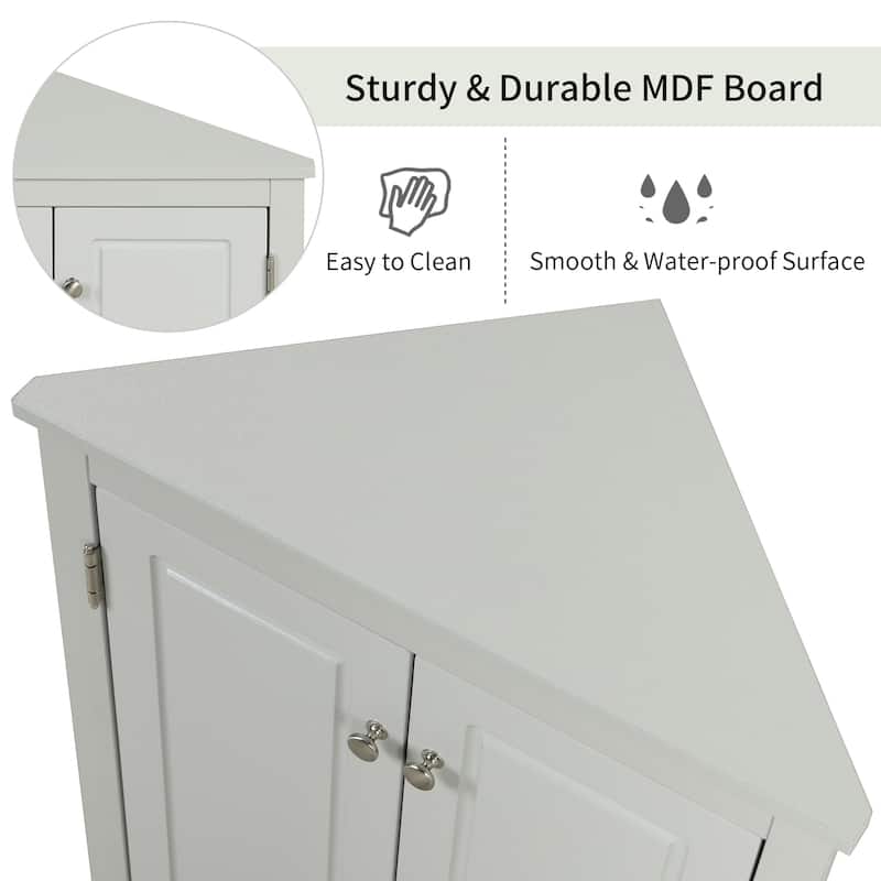 Grey Triangle Bathroom Storage Cabinet with Adjustable Shelves, Corner Cabinet Medicine Cabinet with 2 Doors