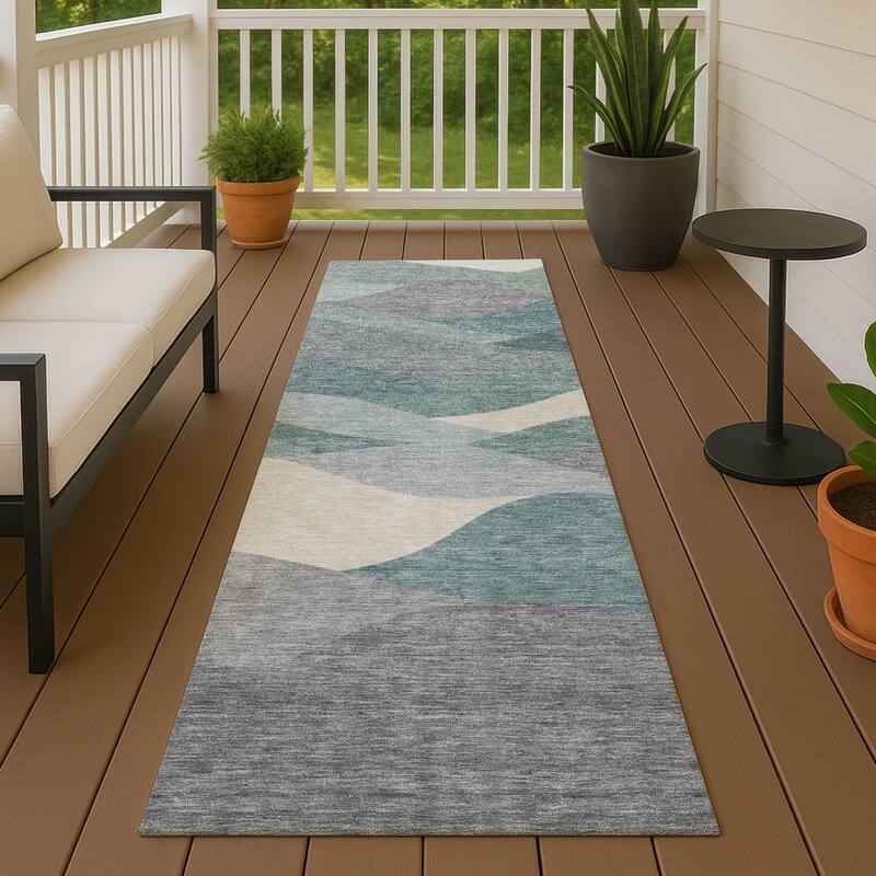 Machine Washable Indoor/ Outdoor Modern Horizon Chantille Rug - Teal - 2'3" x 7'6"