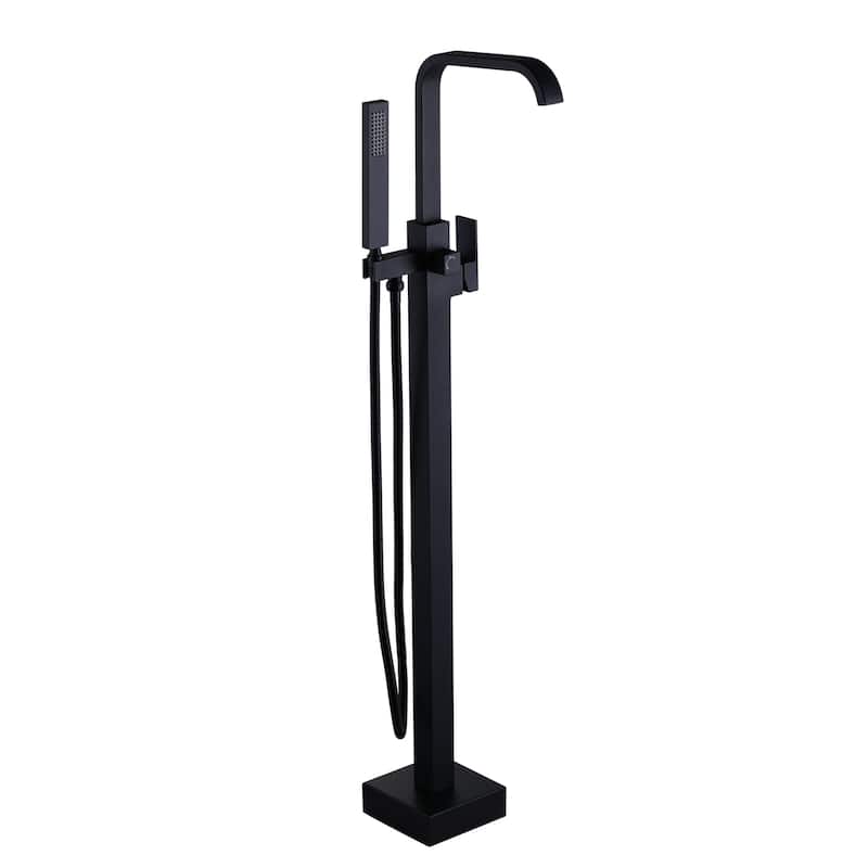 WOWOW Waterfall Single-Handle Freestanding Tub Faucet with Hand Shower - Matte Black