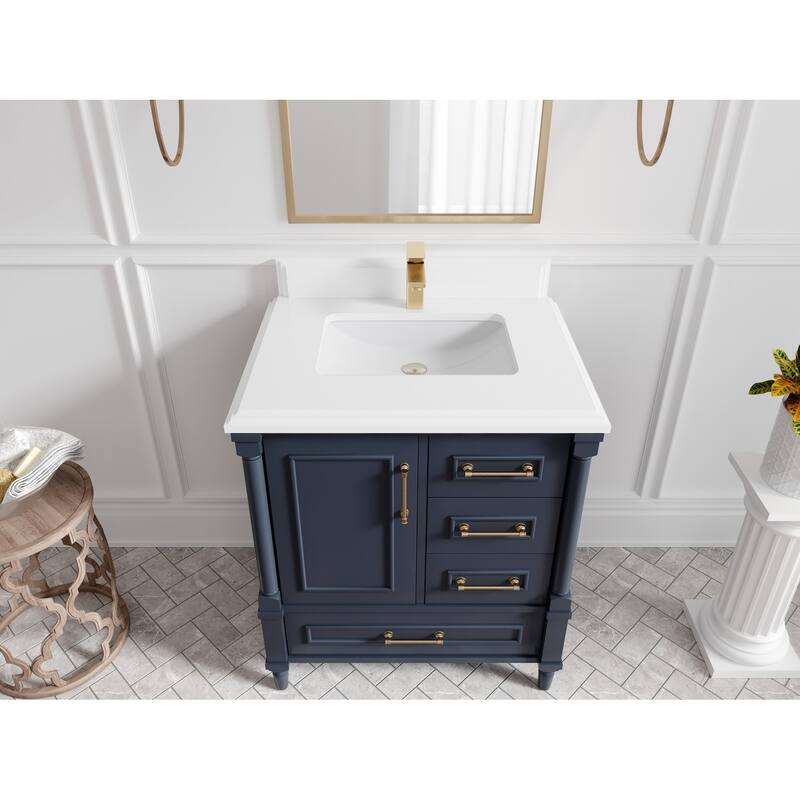 Willow Collections 30 in. W x 22 in. D Aberdeen Single Sink Bathroom Vanity with Countertop - 1.5" White Quartz - Hale Navy Blue