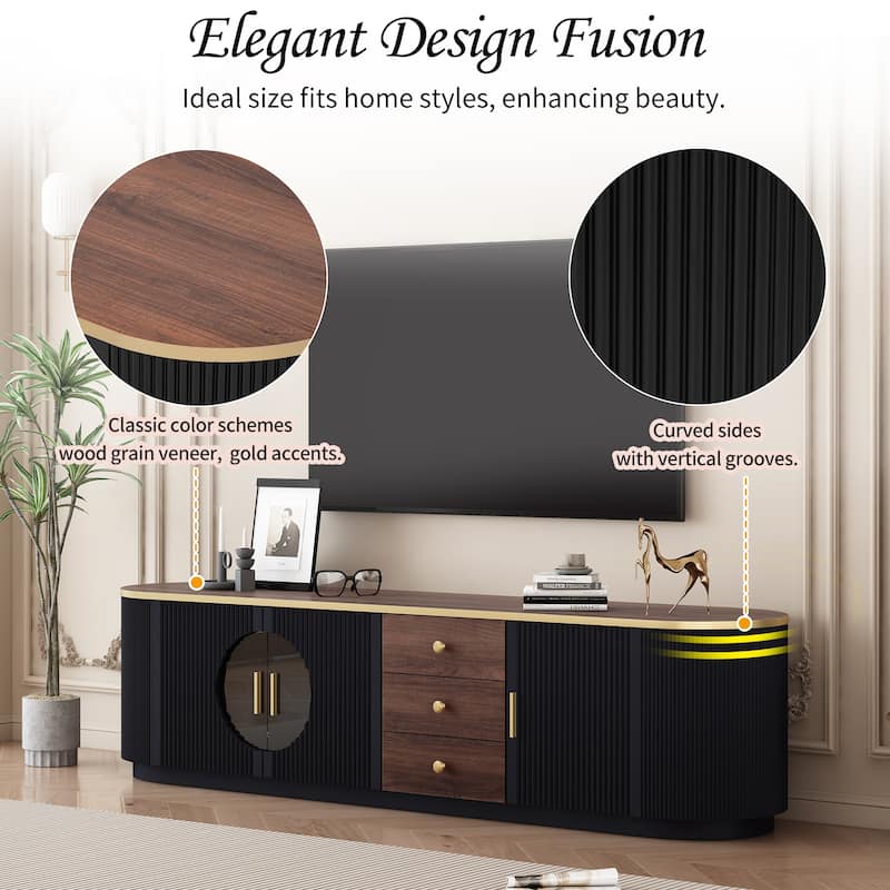 70.8" Floor Curved Storage TV Stand with 3 Drawers 3-Door Decorative TV Cabinet for TVs up to 80'' Media Console Table
