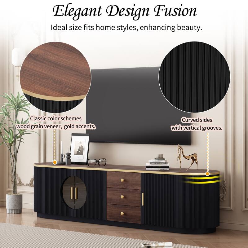 Modern Minimalist TV Stand for TV up to 80 Inches with 3 Drawers, 1 Shelf & 2 Cabinets - 70.8" D x 15.8" W x 18.2" H