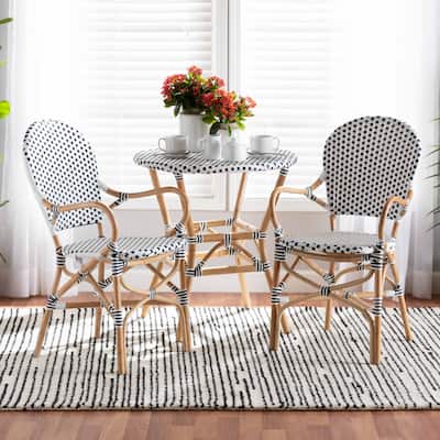 Naila Black and White Weaving/ Natural Rattan Indoor and Outdoor Bistro Chair Set(2PC)