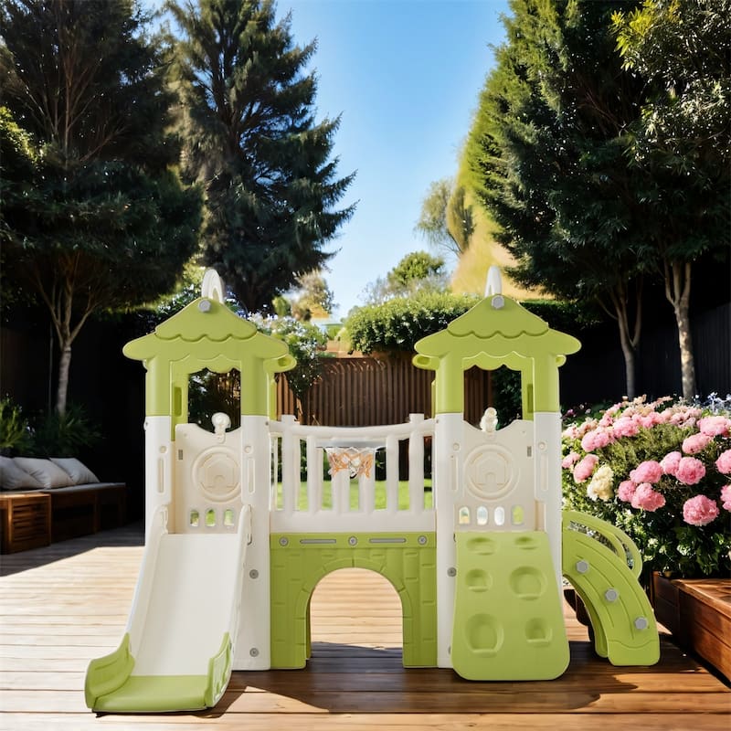 8 in 1 Toddler Climber and Slide Set with Basketball Hoop for Babies