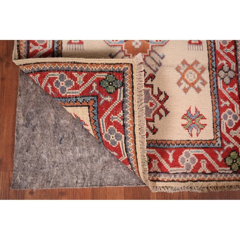 Ivory Geometric Kazak Oriental Foyer Rug Hand-Knotted Wool Carpet - 2'0" x 3'0"