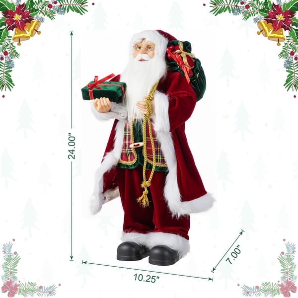 dimension image slide 3 of 10, Glitzhome 18"H Faux Fur Christmas Santa Figurines with Porcelain Face