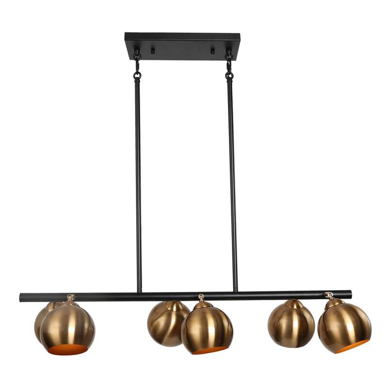 Modern 6-Light Black Gold Linear Chandeliers Glam Metal Island Light for Dining Room - L31" x W5.5" x H13.5"