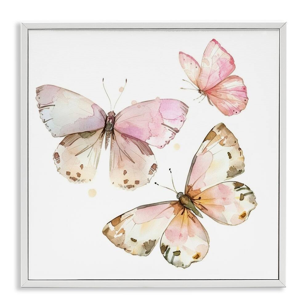 Stupell Soft Watercolor Butterfly Trio Framed Giclee Art Design By LSR Creative Studio