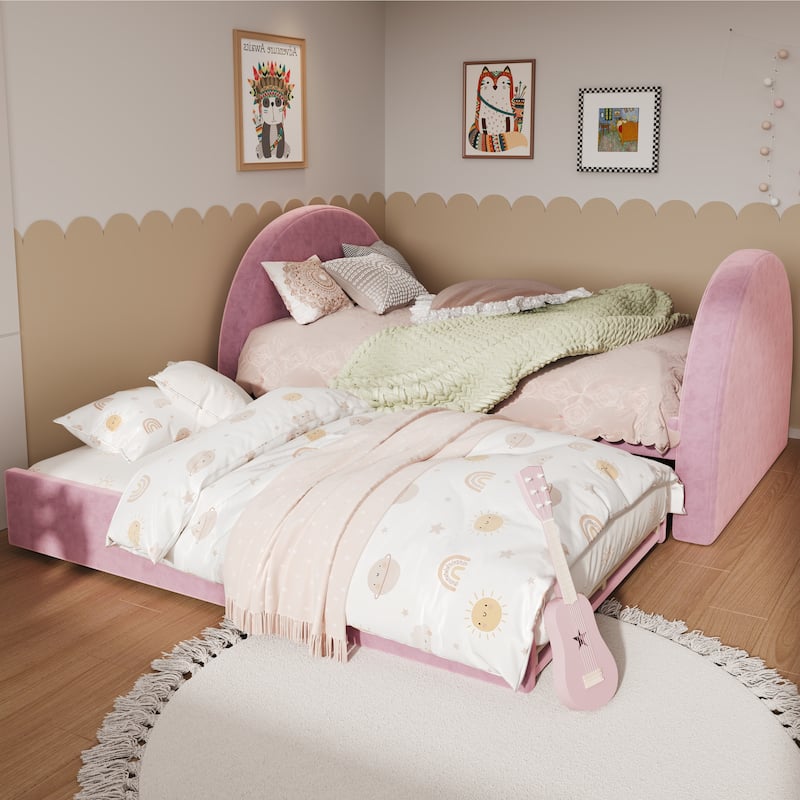 Christopher Knight Home - Modern Upholstered Velvet Daybed with Pull-Out Trundle - Pink - Twin