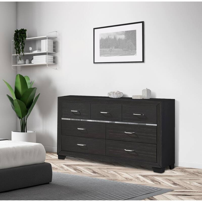 Abrie Contemporary 7 Drawer Dresser with Mirror Detailing