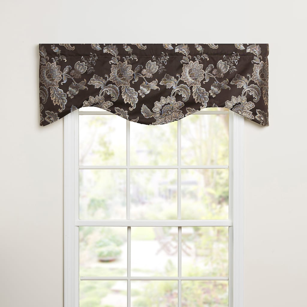 Josephine chocolate with blue Jacobian floral valance