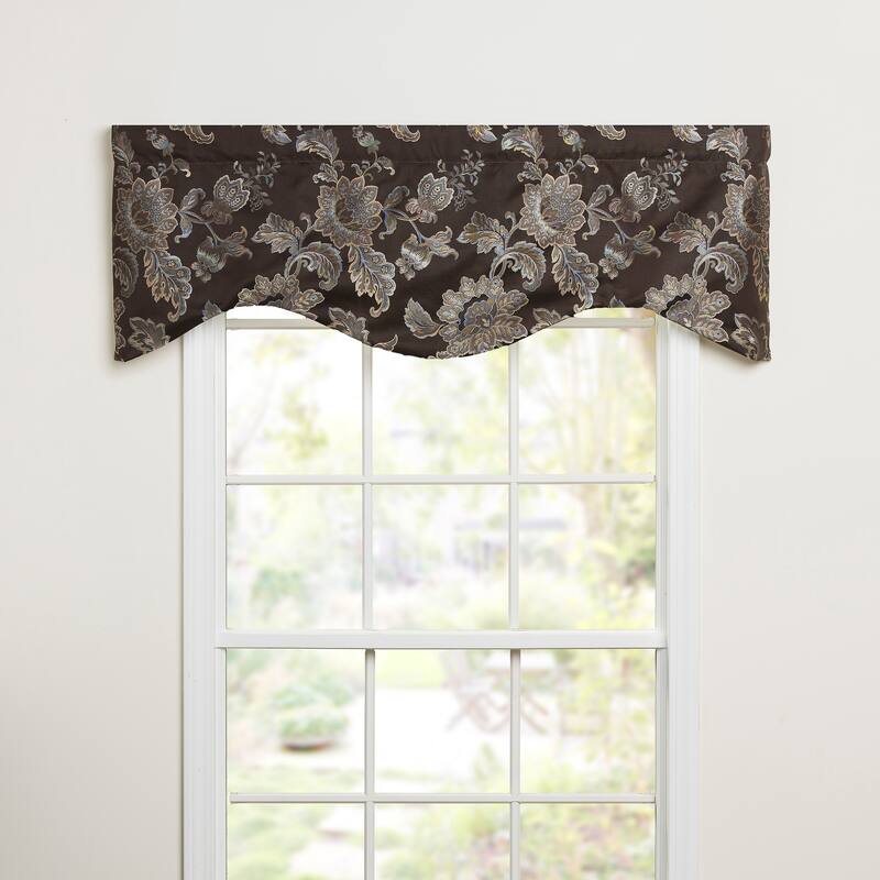 Josephine chocolate with blue Jacobian floral valance