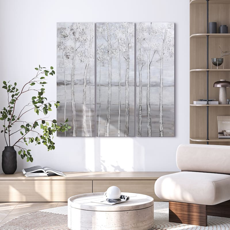 Silver Winter Textured Metallic Hand Painted Wall Art by Martin Edwards