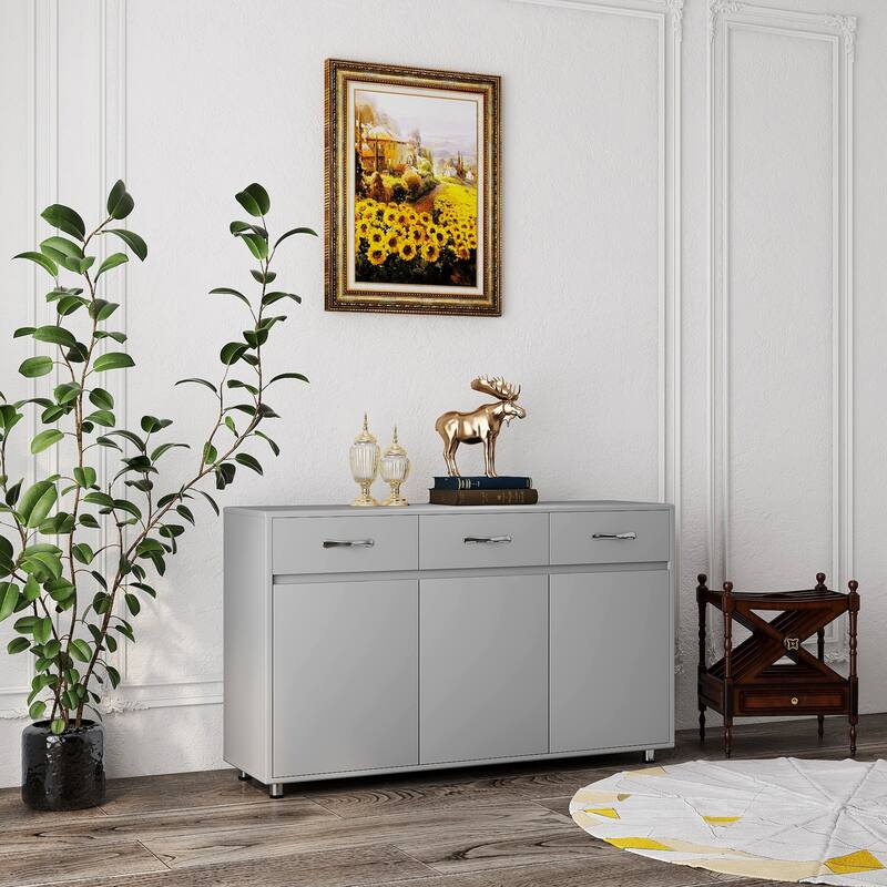 Anmytek Grey Accent Storage Cabinet with 3 Doors for Living Room and Entryway