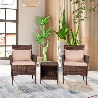 Tappio Outdoor 3 Piece Bistro Chat Set PE Wicker Chairs with Cushions - 33"H x 20"W x 19.3"D