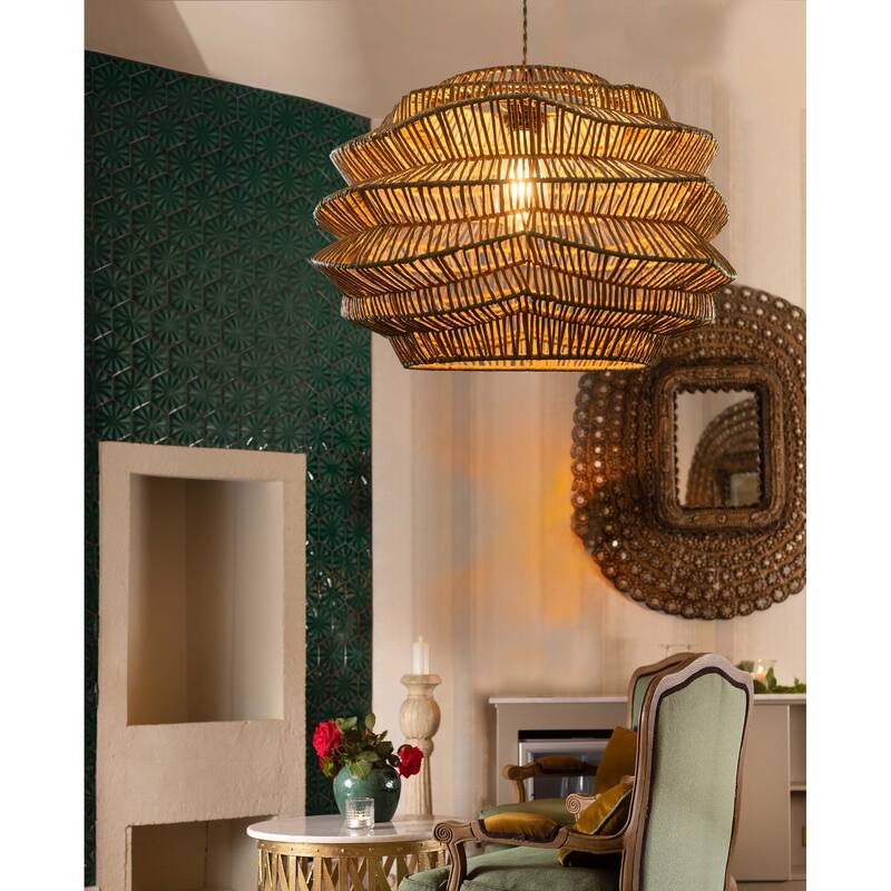 Modern Wicker Rattan Coastal Basket Pendant Light Handwoven - 19" Wide