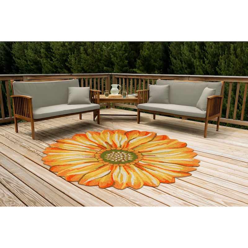 Liora Manne Frontporch Sunflower Indoor/Outdoor Mat - 5' Round - Yellow