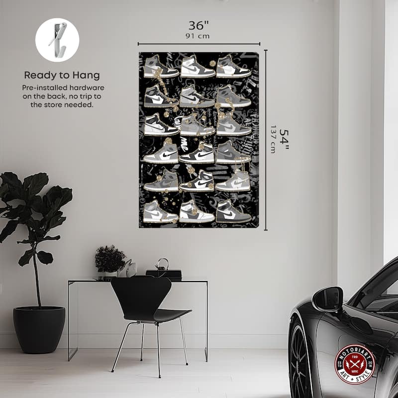 Notoriart Black And White Sneaker Collection Gallery Wrapped Sneaker 1 Piece Canvas Wall Art