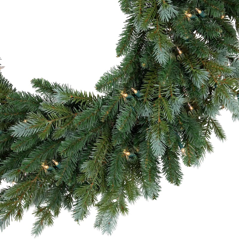 Pre-Lit Blue Spruce Artificial Christmas Wreath 36-Inch Clear Lights - 36"