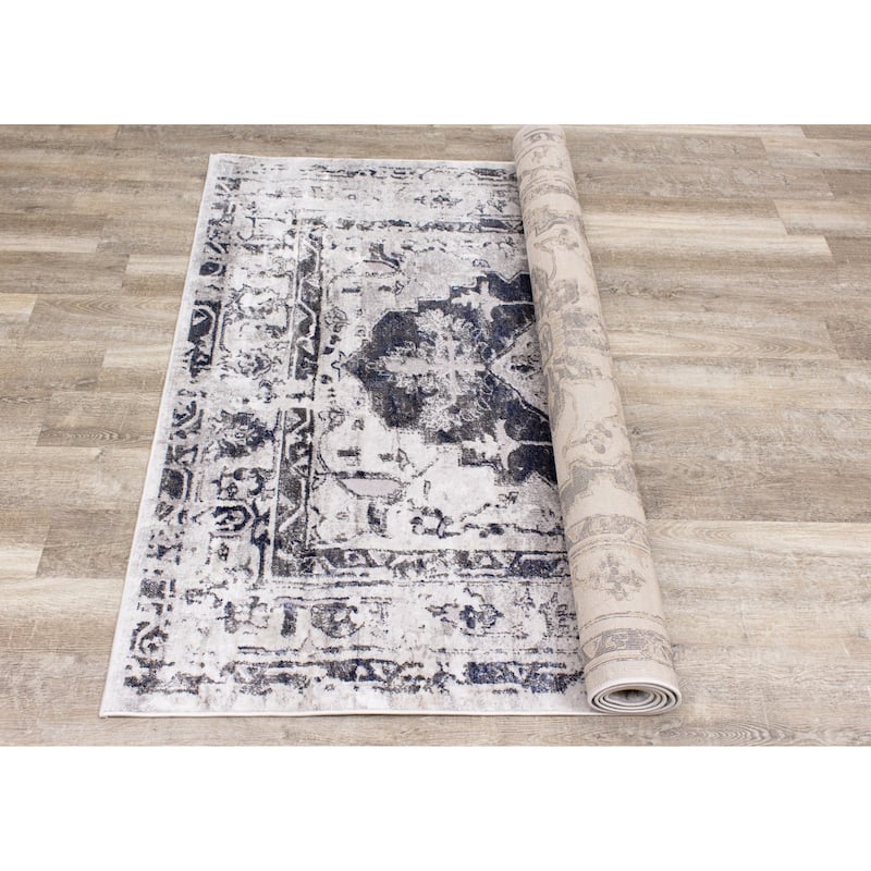 Chase Collection - Grey/Blue Medallion Border Rug