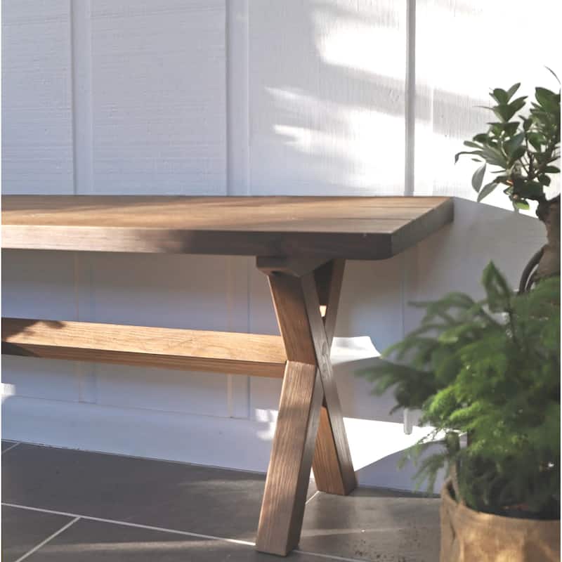 Cascais Solid Wood Bench with Trestle Base - Brown Oak
