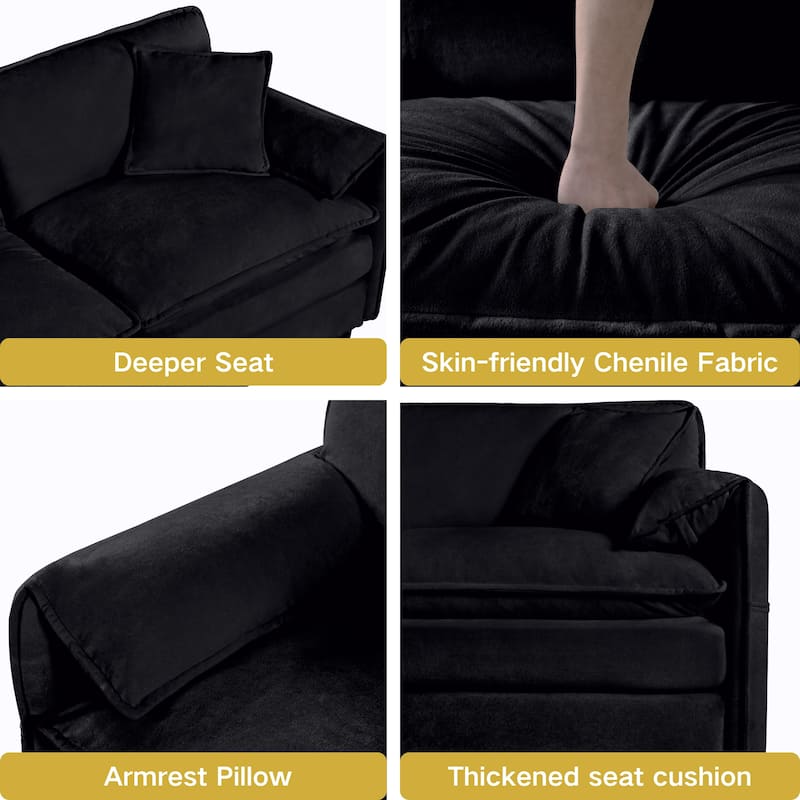 Oversized Chenille Single Sofa Chair, Upholstered Armchair Deep Seat Accent Chair Modular Couch, Lounge Chair & Ottoman Set