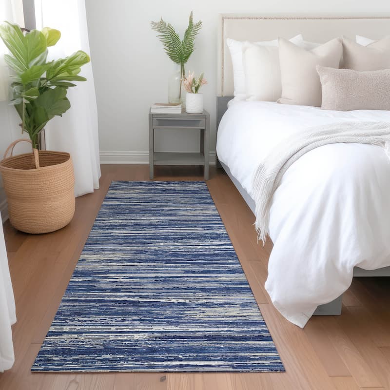 Premium Washable Super Soft Ombre Stripes Mayfield Rug - Navy - 2'3" x 7'6"