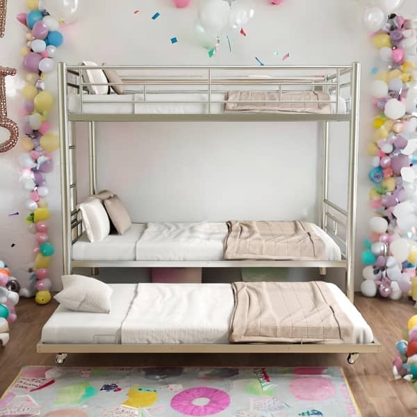 slide 2 of 33, Bunk Bed Twin Over Twin Size with Ladder and high Guardrail, Able to Split, Metal Bunk Bed, Storage Space, Noise Free, Gray+Silver